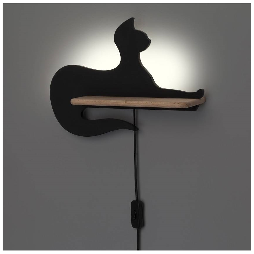 Lámpara de pared infantil LED con estante GATO NEGRO LED/5W/230V,