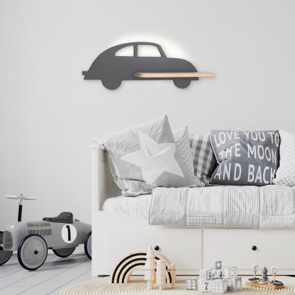 Lámpara de pared infantil LED con estante CAR LED/5W/230V gris/madera,