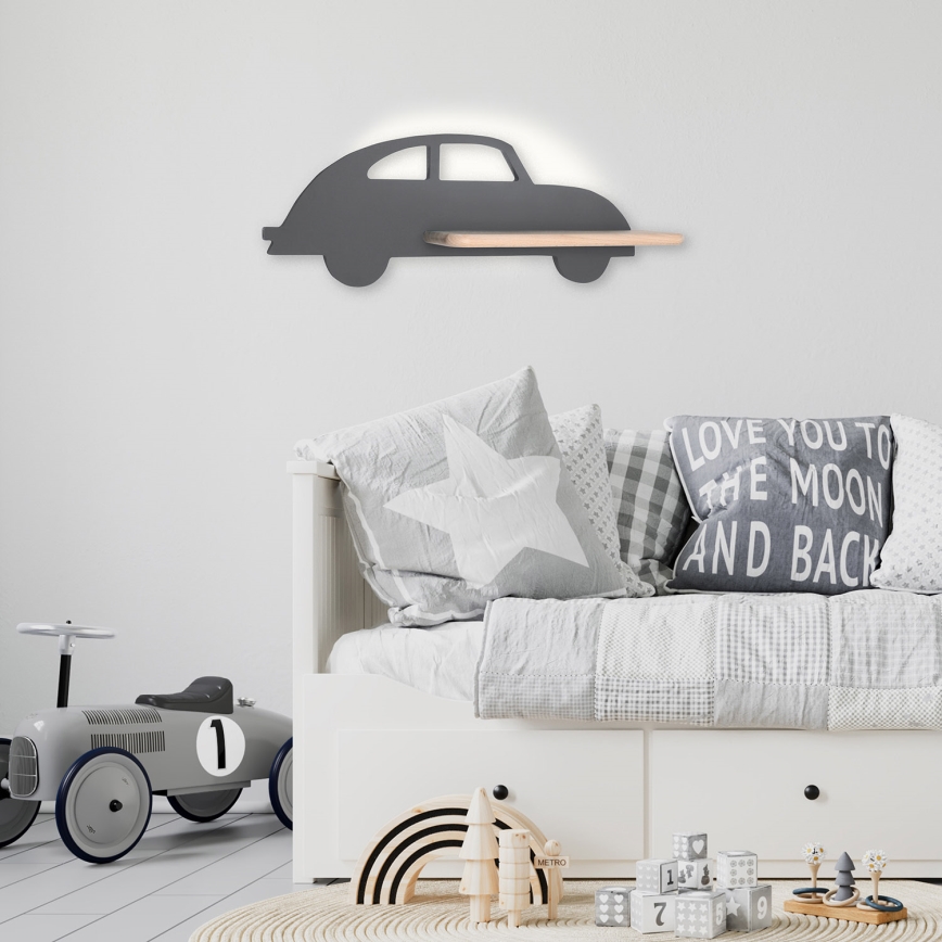 Lámpara de pared infantil LED con estante CAR LED/5W/230V gris/madera,