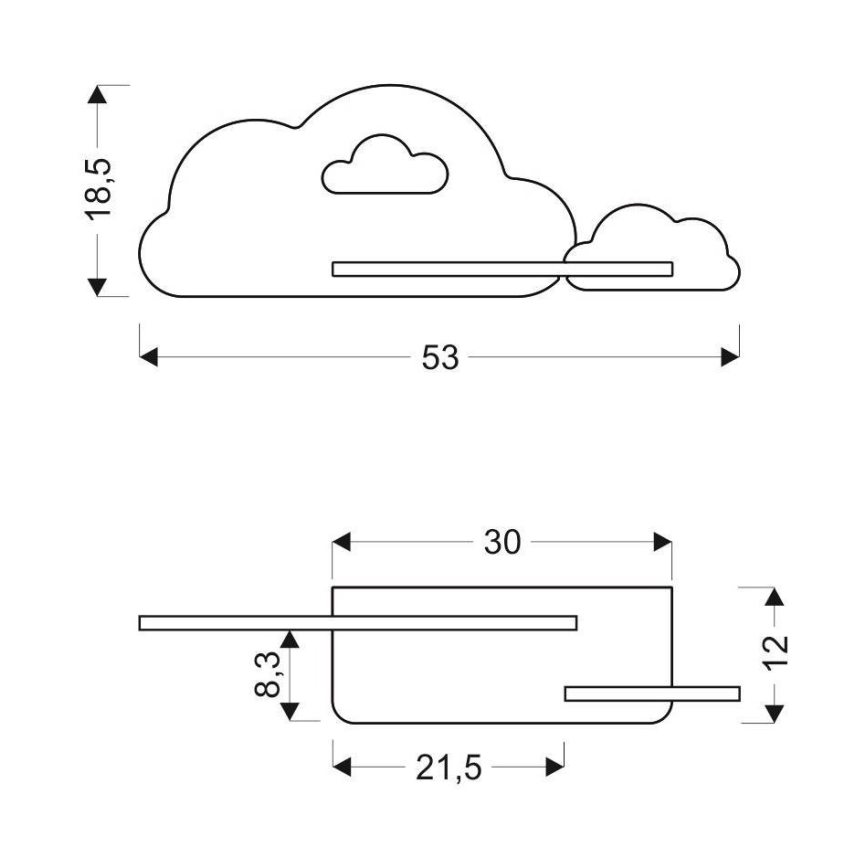 Lámpara de pared infantil LED con estante CLOUD LED/5W/230V azul,