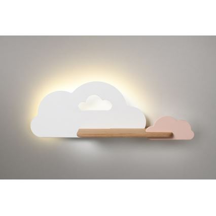 Lámpara de pared LED infantil con estante CLOUD LED/5W/230V blanco/rosa,