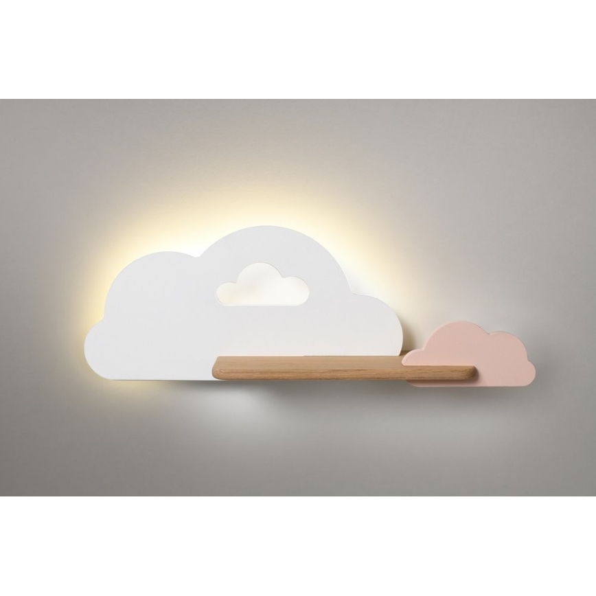 Lámpara de pared LED infantil con estante CLOUD LED/5W/230V blanco/rosa,