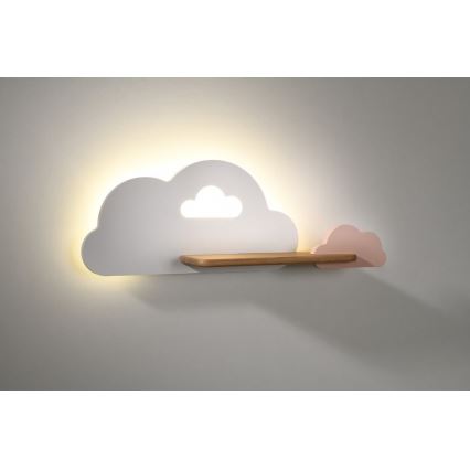 Lámpara de pared LED infantil con estante CLOUD LED/5W/230V blanco/rosa,