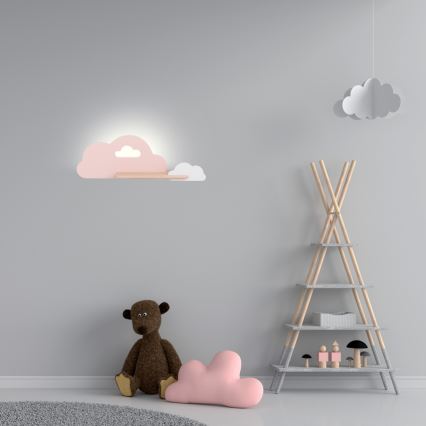 Lámpara de pared infantil LED con estante CLOUD LED/5W/230V rosa/blanco,