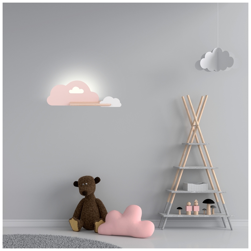 Lámpara de pared infantil LED con estante CLOUD LED/5W/230V rosa/blanco,