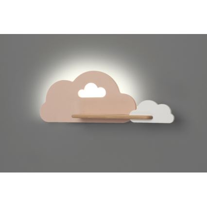 Lámpara de pared infantil LED con estante CLOUD LED/5W/230V rosa/blanco,