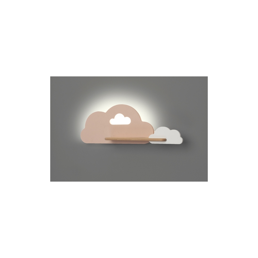 Lámpara de pared infantil LED con estante CLOUD LED/5W/230V rosa/blanco,