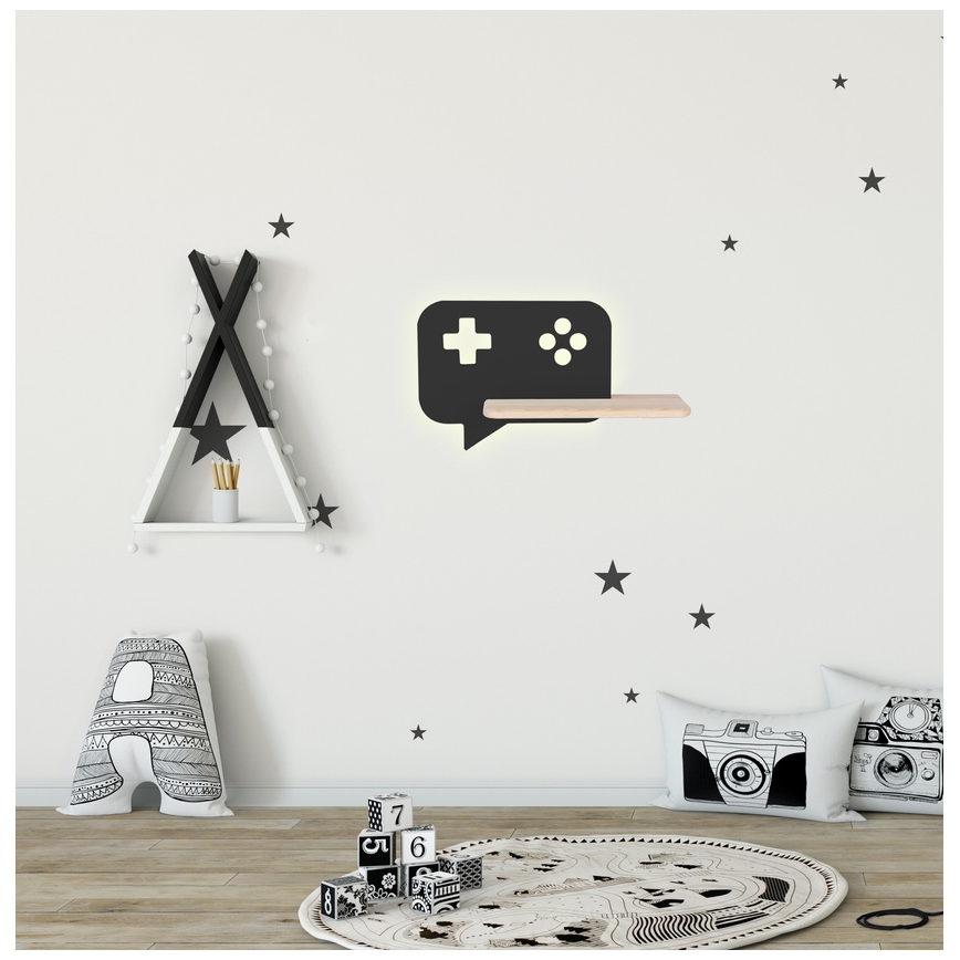 Lámpara de pared LED infantil con estante CONSOLE LED/5W/230V negro,
