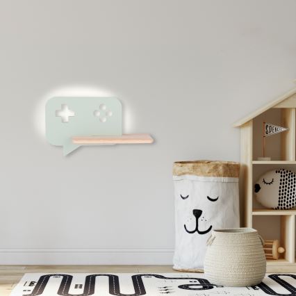 Lámpara de pared LED infantil con estante CONSOLE LED/5W/230V verde,