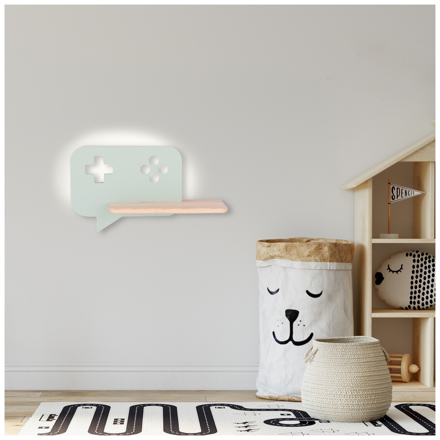 Lámpara de pared LED infantil con estante CONSOLE LED/5W/230V verde,