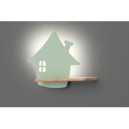 Lámpara de pared LED infantil con estante HOUSE LED/4W/230V verde/madera,