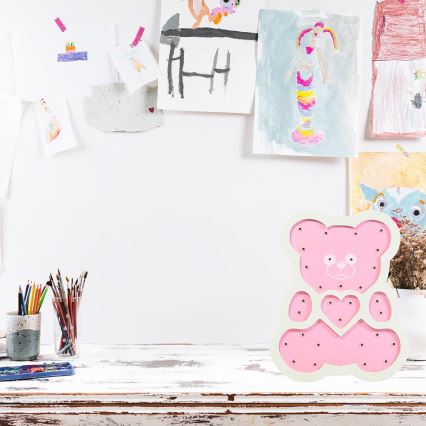 Lámpara LED infantil LED/2xAA oso rosa