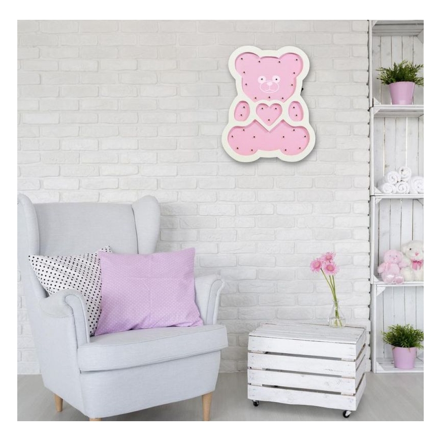 Lámpara LED infantil LED/2xAA oso rosa