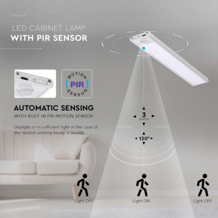 Lámpara LED para debajo de muebles de cocina con sensor LED/2,5W/5V 4000K 3000 mAh
