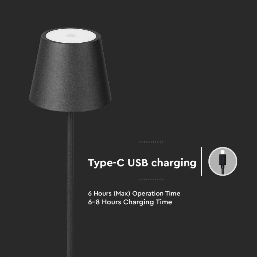Lámpara de pie recargable LED regulable 3 en 1 LED/4W/5V 4400 mAh 3000K IP54 negra