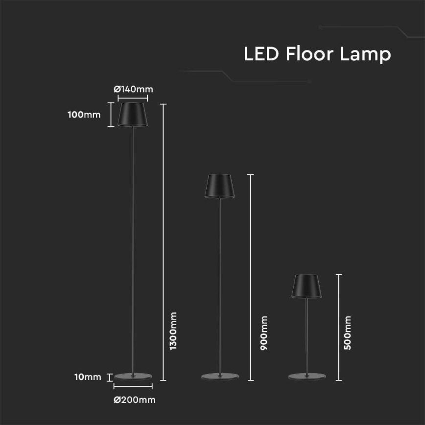 Lámpara de pie recargable LED regulable 3 en 1 LED/4W/5V 4400 mAh 3000K IP54 negra
