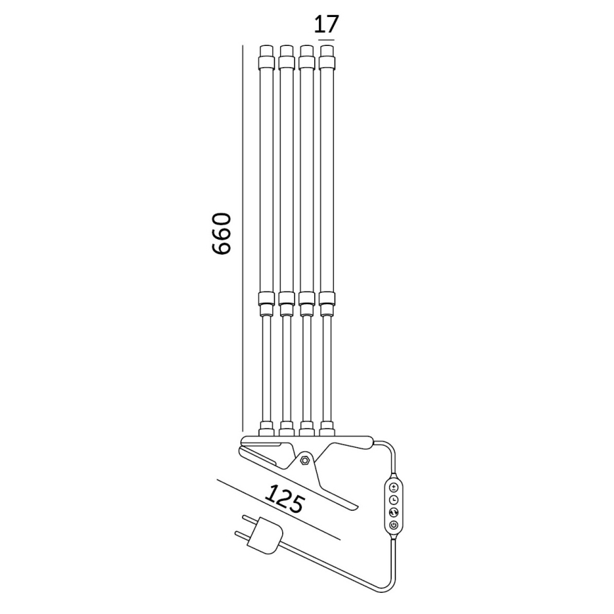 Lámpara de mesa flexible LED regulable con clip para el cultivo de plantas VITARO 4xLED/10W/230V negro