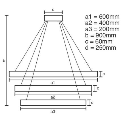 Lámpara colgante LED regulable con cable LED/165W/230V 3000-6500K Ø 60 cm + mando a distancia