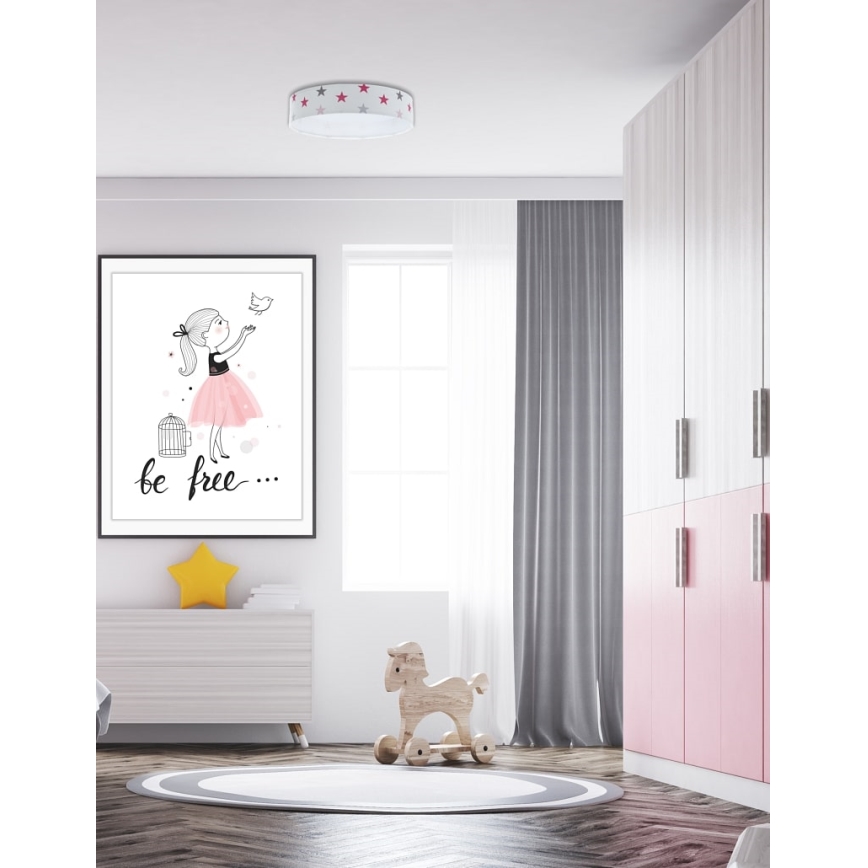 Plafón LED regulable para niños SMART GALAXY KIDS LED/24W/230V 3000-6500K estrellas blanco/rosa/gris + mando a distancia