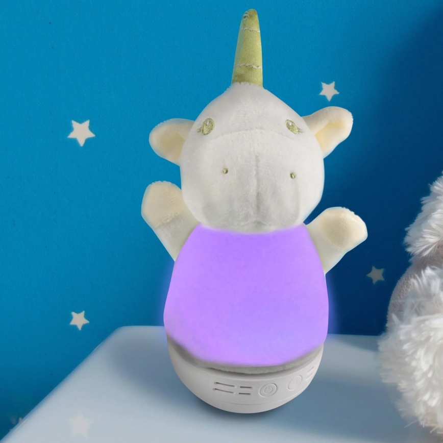 Lámpara LED RGB infantil de noche con melodía 3xAAA/5V unicornio