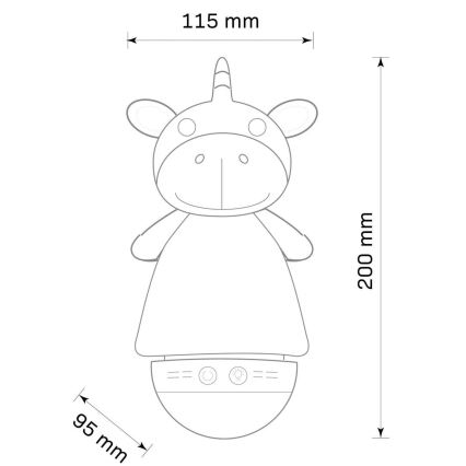 Lámpara LED RGB infantil de noche con melodía 3xAAA/5V unicornio