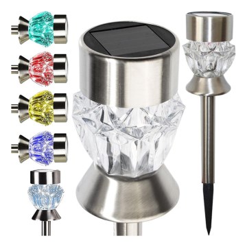 Lámpara LED solar CRYSTAL 2xLED-RGB/0,02W/1xAAA cromo mate IP44