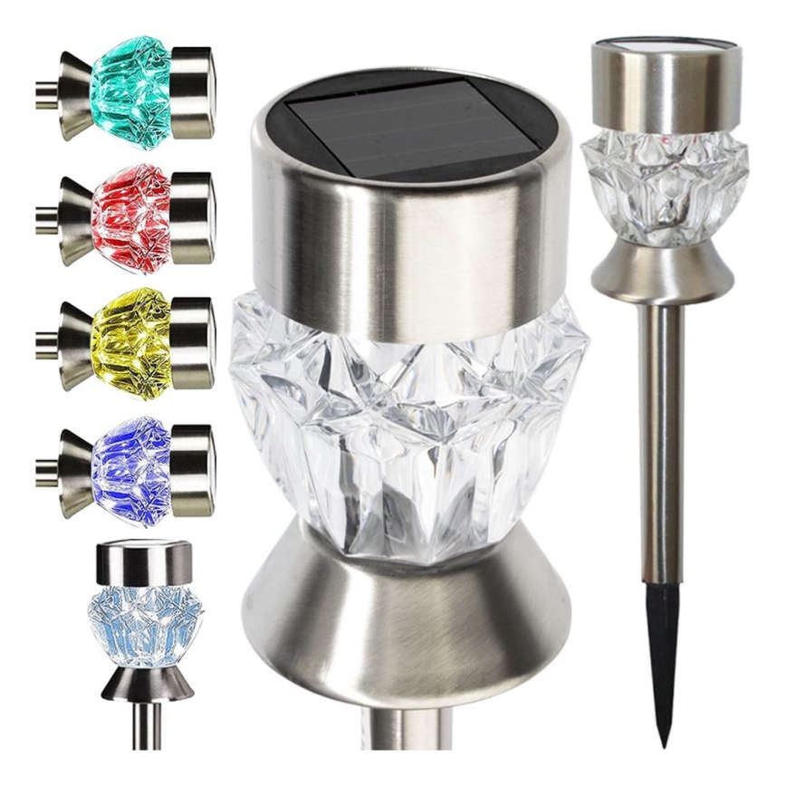 Lámpara LED solar CRYSTAL 2xLED-RGB/0,02W/1xAAA cromo mate IP44