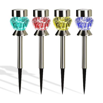 Lámpara LED solar CRYSTAL 2xLED-RGB/0,02W/1xAAA cromo mate IP44