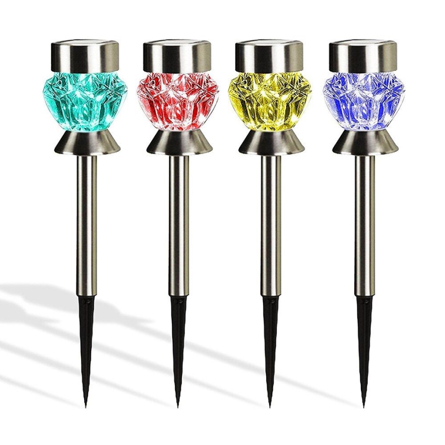 Lámpara LED solar CRYSTAL 2xLED-RGB/0,02W/1xAAA cromo mate IP44