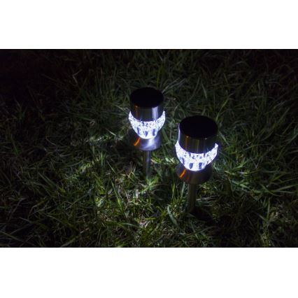Lámpara LED solar CRYSTAL 2xLED-RGB/0,02W/1xAAA cromo mate IP44