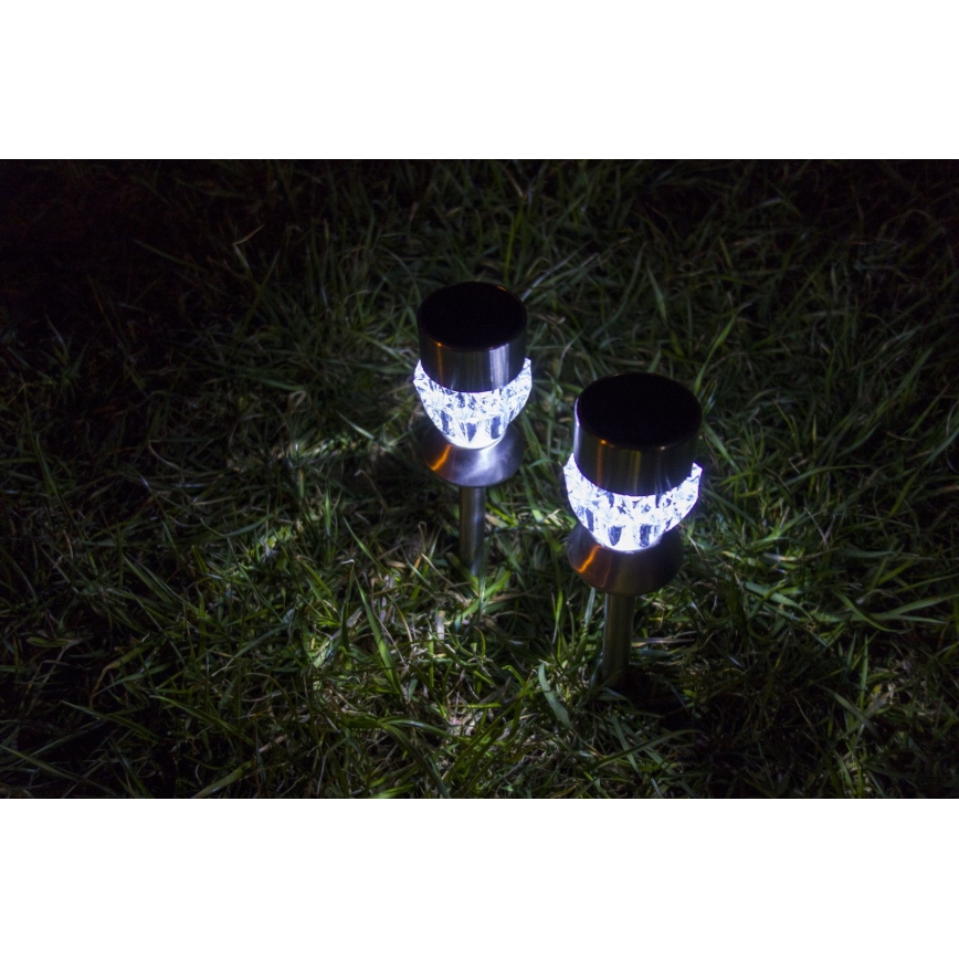 Lámpara LED solar CRYSTAL 2xLED-RGB/0,02W/1xAAA cromo mate IP44