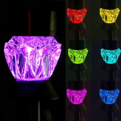 Lámpara LED solar CRYSTAL 2xLED-RGB/0,02W/1xAAA cromo mate IP44