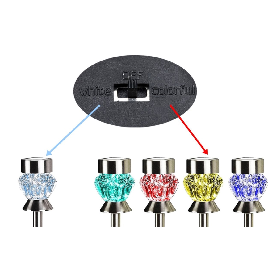 Lámpara LED solar CRYSTAL 2xLED-RGB/0,02W/1xAAA cromo mate IP44