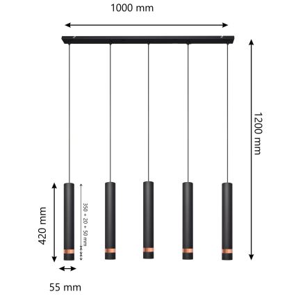 Lámpara LED colgante TUBA 5xGU10/6,5W/230V negro/cobre