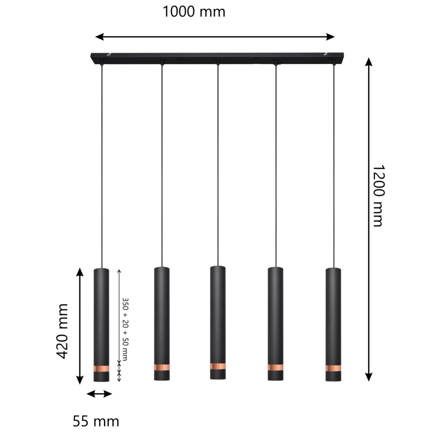 Lámpara LED colgante TUBA 5xGU10/6,5W/230V negro/cobre