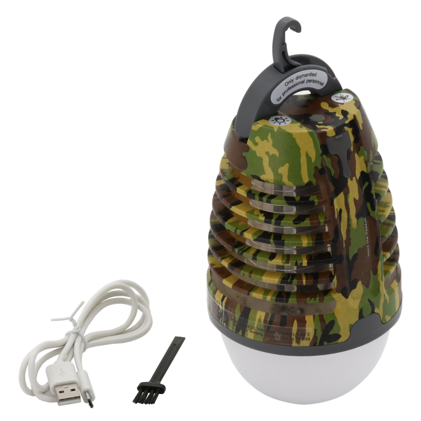 Lámpara portátil LED recargable con trampa para insectos LED/2W/3,7V 1800 mAh Camuflaje IPX4