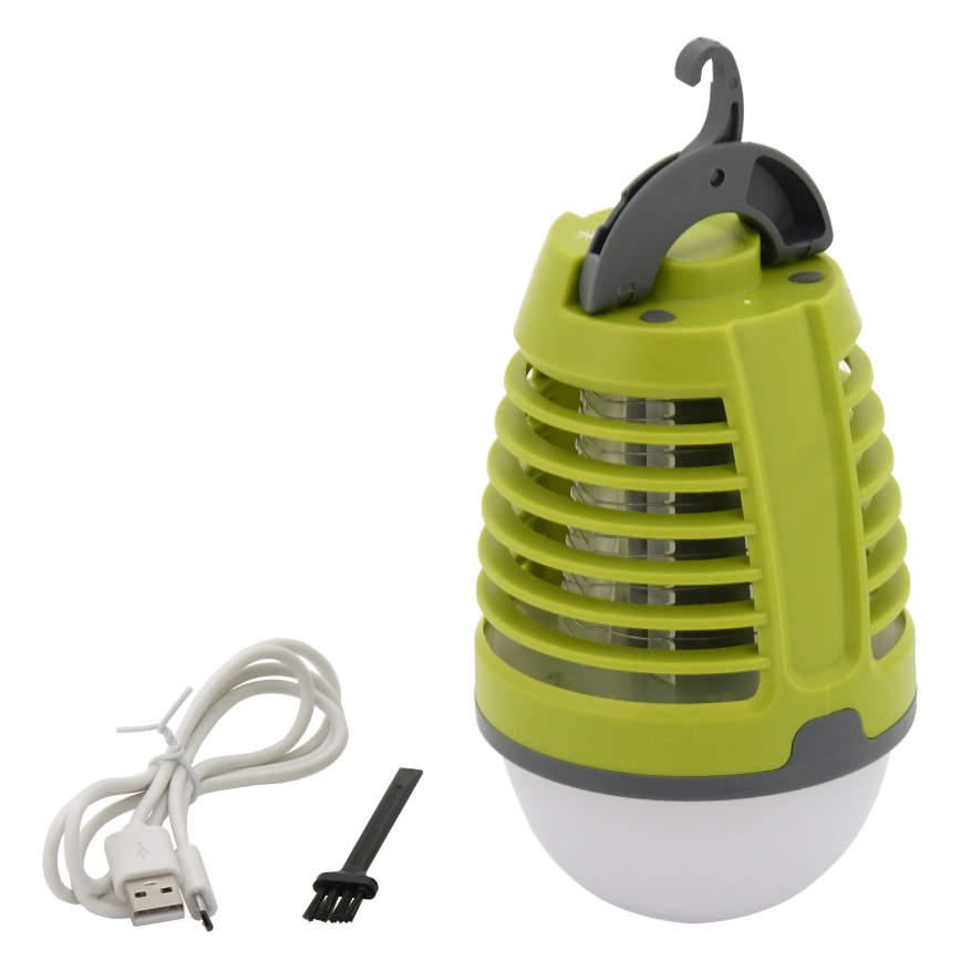 Lámpara portátil LED recargable con trampa para insectos LED/2W/3,7V 1800 mAh IPX4 verde