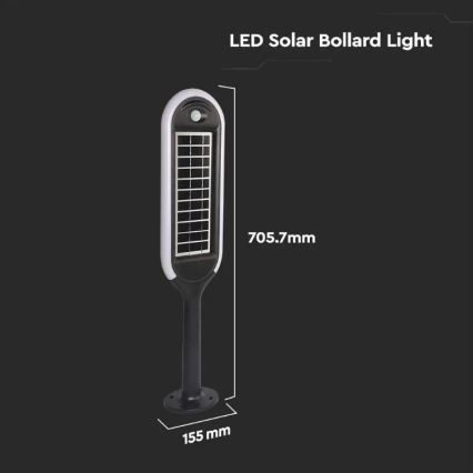 Lámpara solar LED con sensor BOLLARD LED/5W/5,5V 70 cm 3000K IP65 2000 mAh