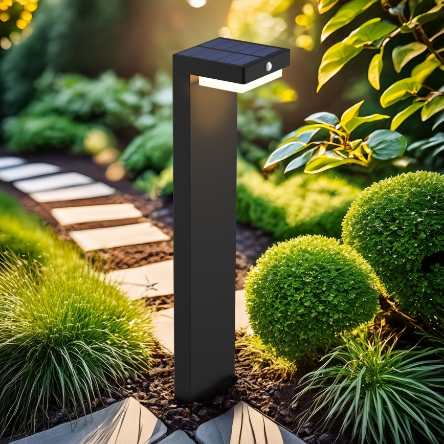 Lámpara solar LED con sensor de movimiento y crepuscular PALERMO LED/5W/5V 2000 mAh IP54 negro