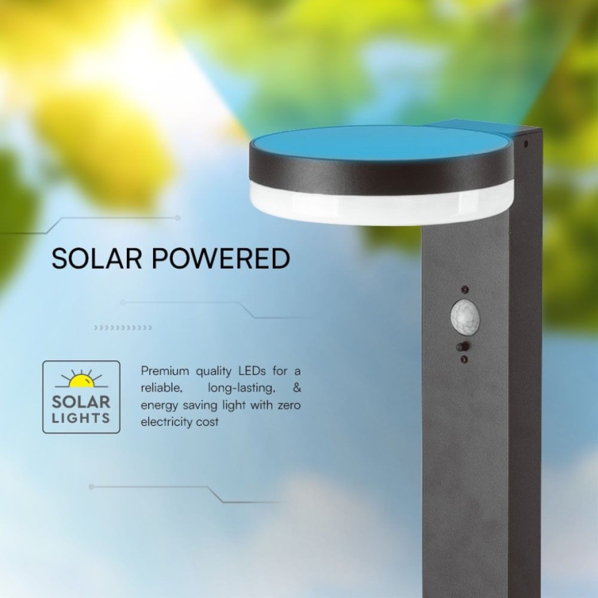 Lámpara solar LED con sensor LED/2W/3,7V IP54 3000K 2200 mAh redondeado negro