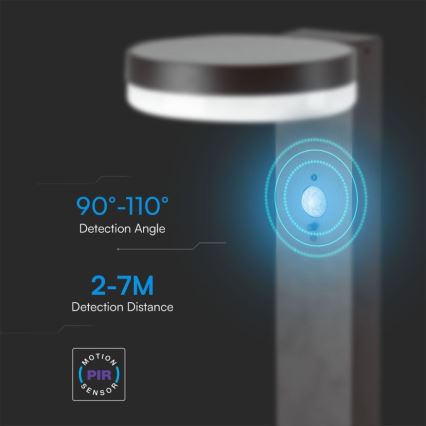 Lámpara solar LED con sensor LED/2W/3,7V IP54 3000K 2200 mAh redondeado negro