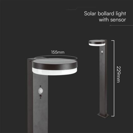 Lámpara solar LED con sensor LED/2W/3,7V IP54 3000K 2200 mAh redondeado negro