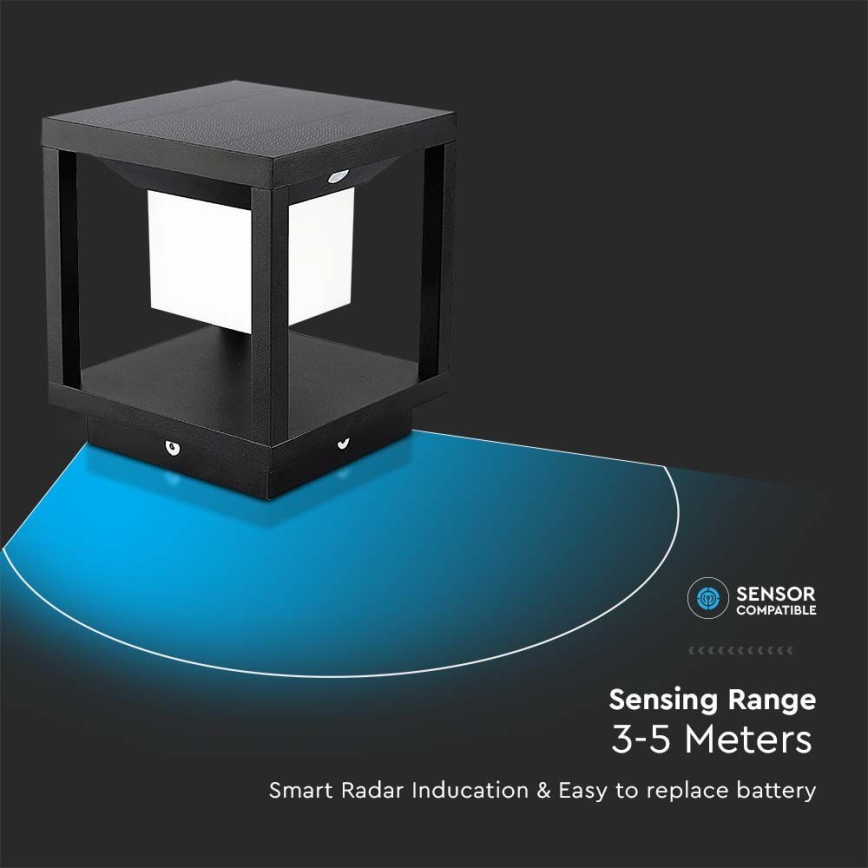 Lámpara solar LED con sensor LED/2W/5,5V 3000K IP65 2600 mAh negro