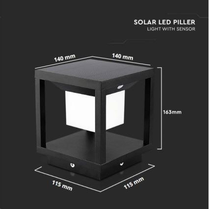 Lámpara solar LED con sensor LED/2W/5,5V 3000K IP65 2600 mAh negro