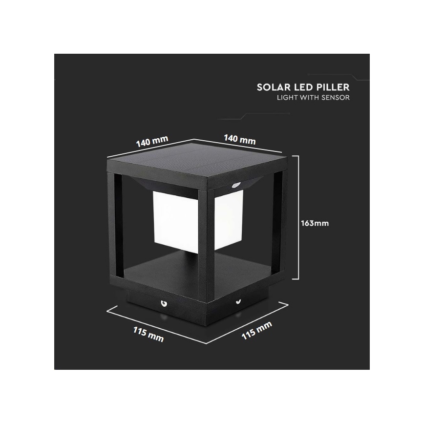 Lámpara solar LED con sensor LED/2W/5,5V 3000K IP65 2600 mAh negro