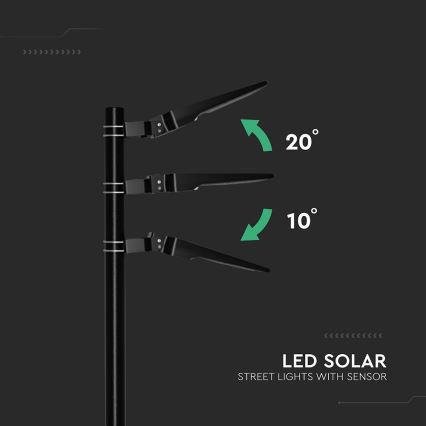 Lámpara solar LED de calle con sensor LED/20W/7,4V IP65 5400 mAh