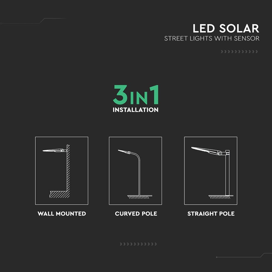 Lámpara solar LED de calle con sensor LED/20W/7,4V IP65 5400 mAh