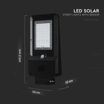 Lámpara solar LED de calle con sensor LED/20W/7,4V IP65 5400 mAh
