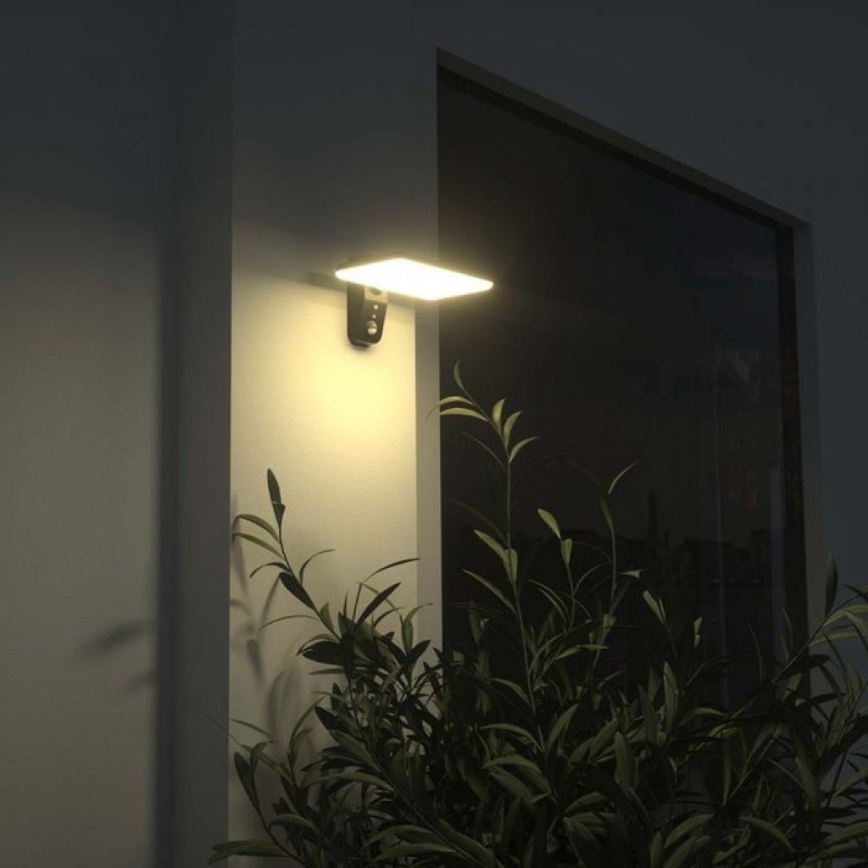 Lámpara solar de pared LED con sensor LED/15W/3,2V 4000K/6000K IP65 6000 mAh negra
