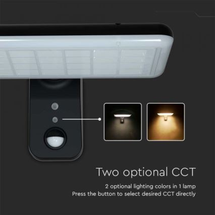 Lámpara solar de pared LED con sensor LED/15W/3,2V 4000K/6000K IP65 6000 mAh negra